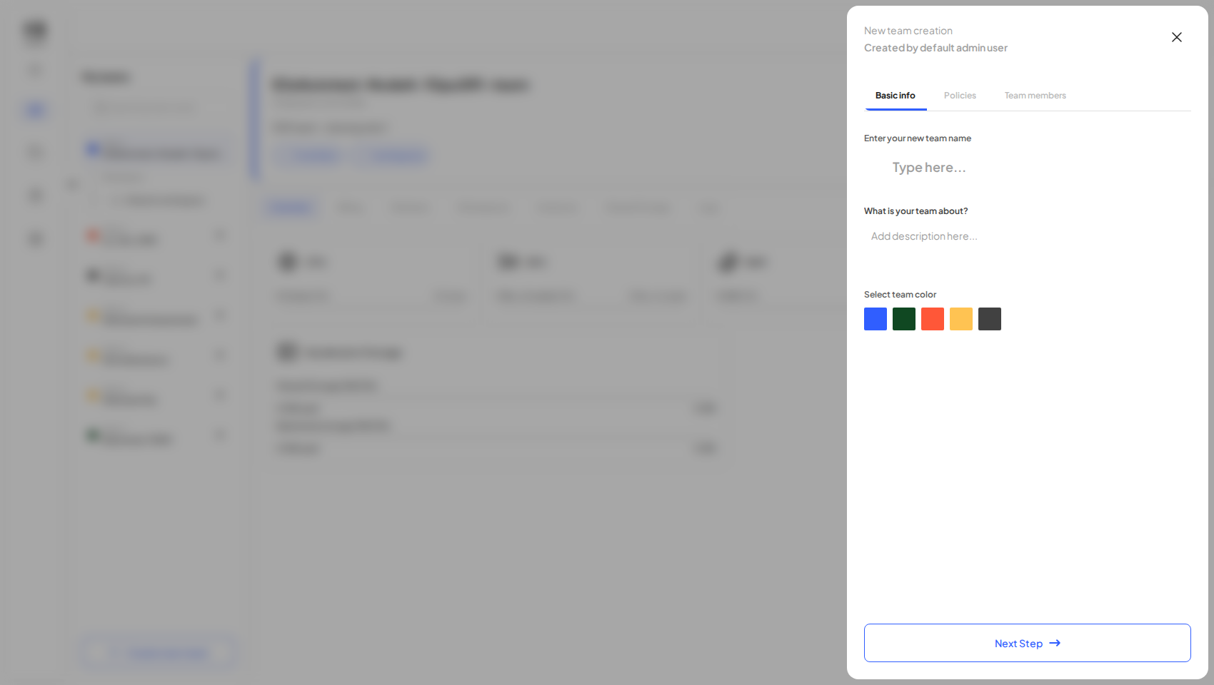 The create-team dialog