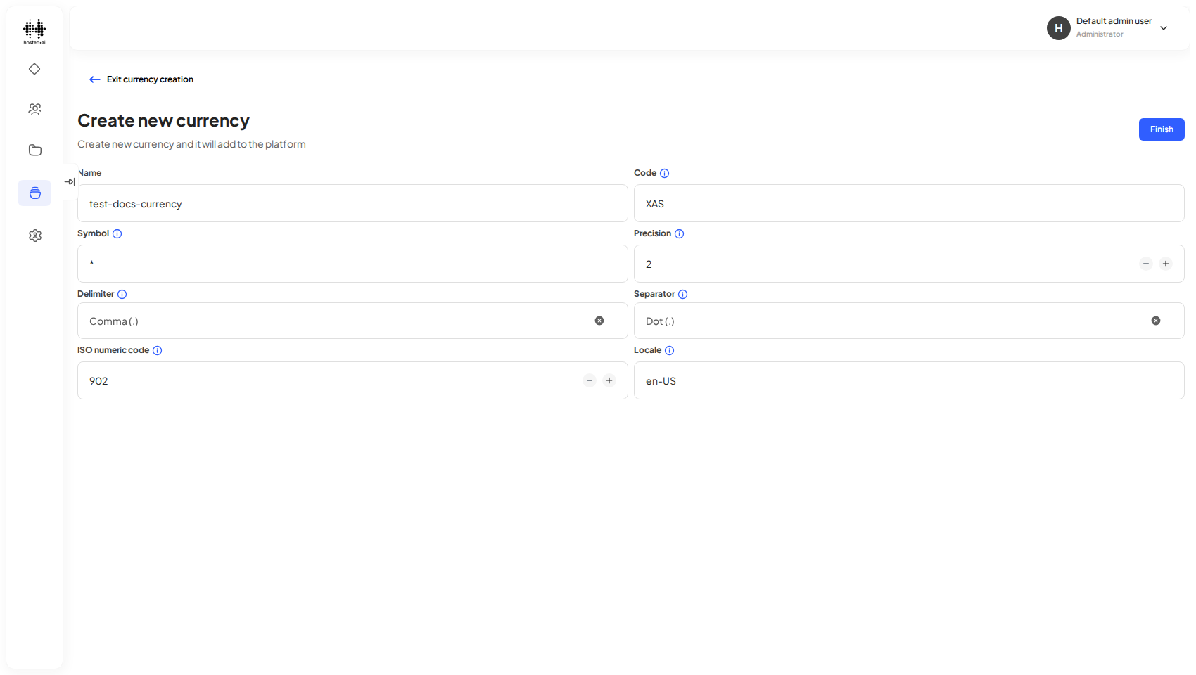 The create-currency form