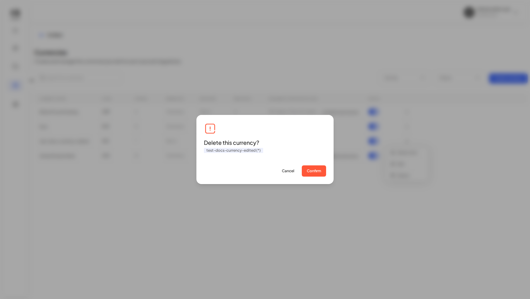 The delete confirmation