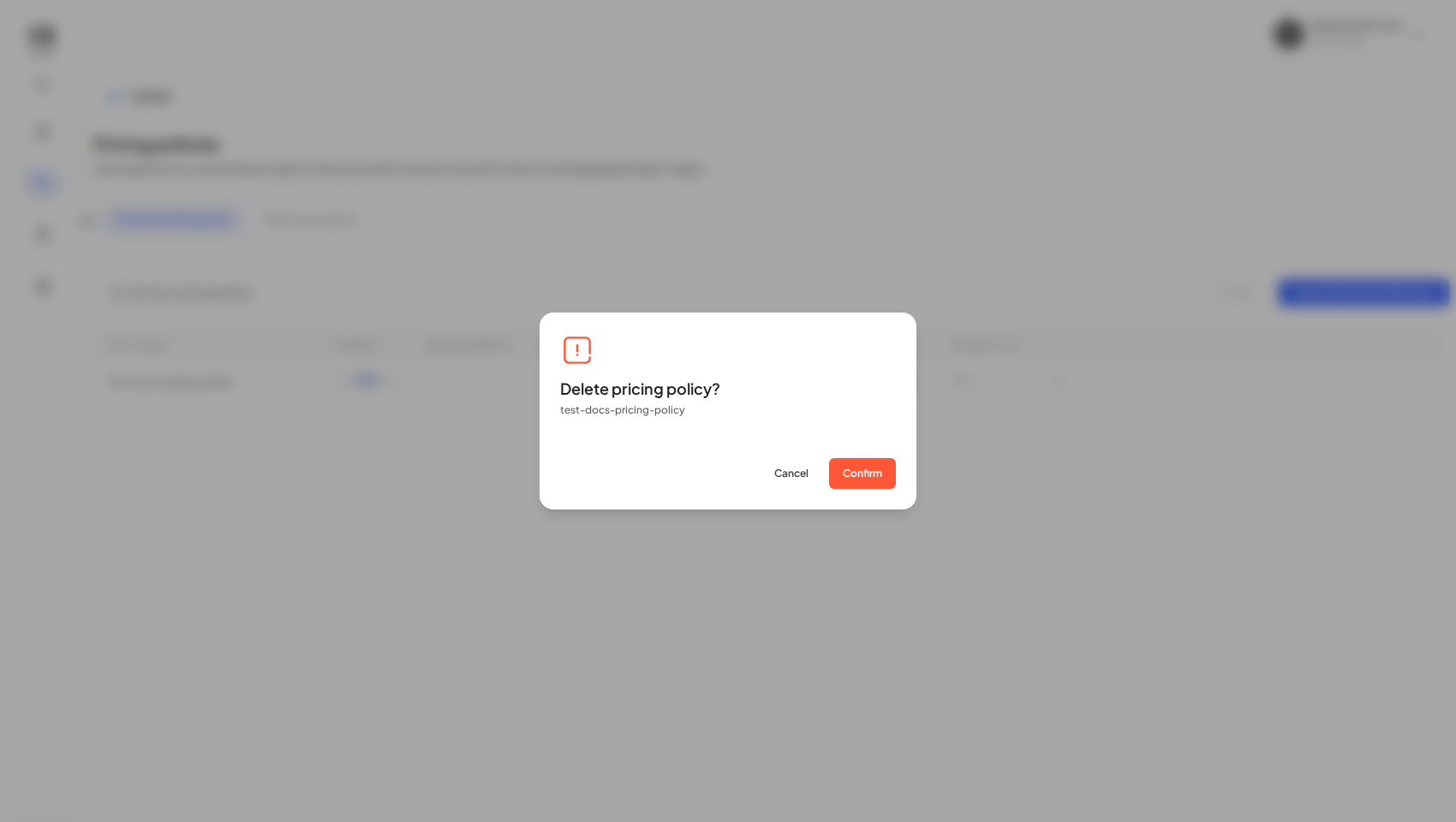 The delete confirmation