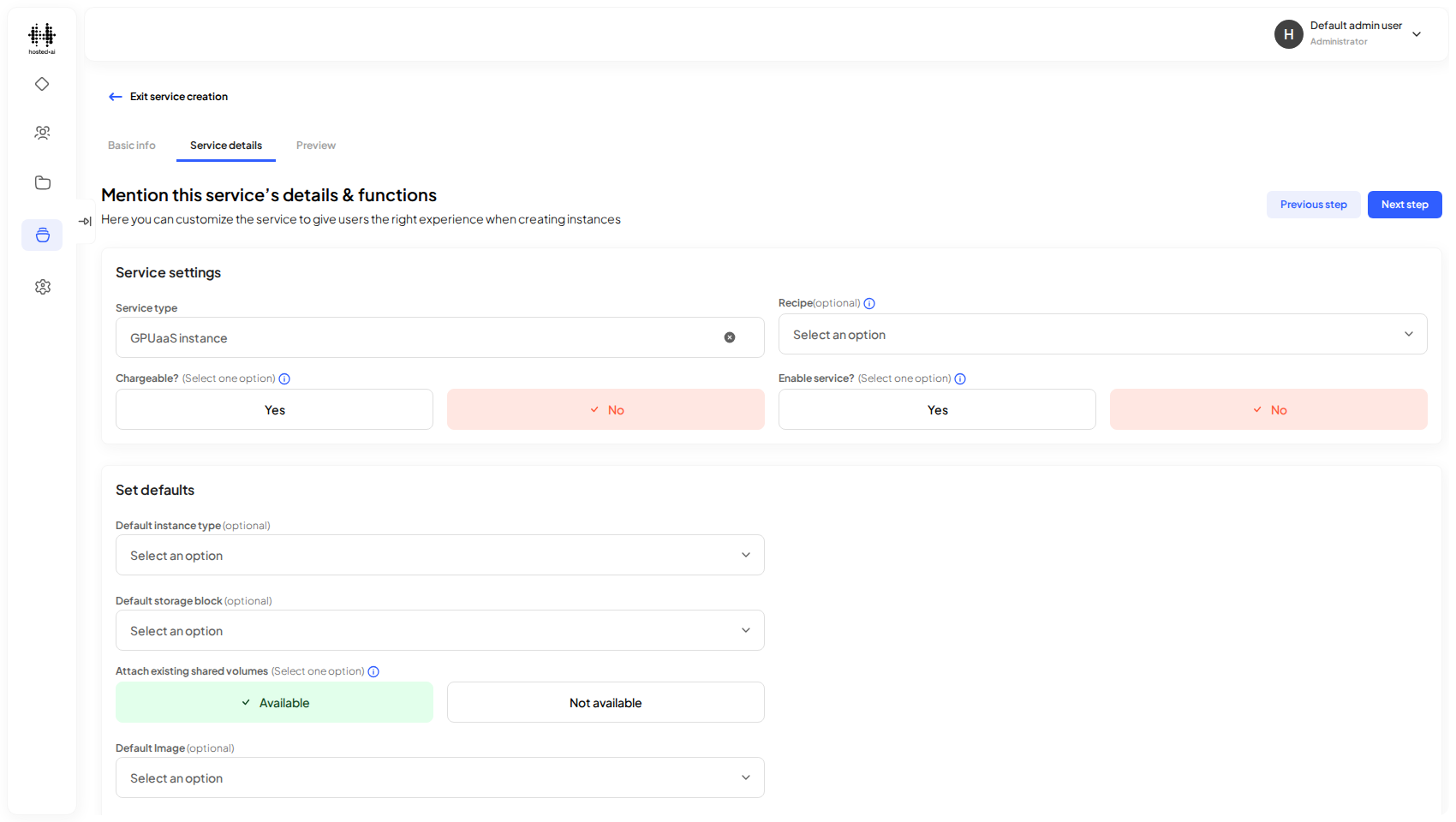 Step 2: choose the service type — here, a GPUaaS instance.