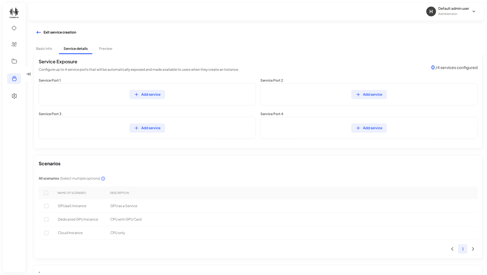 Select the scenarios to bundle with the service.