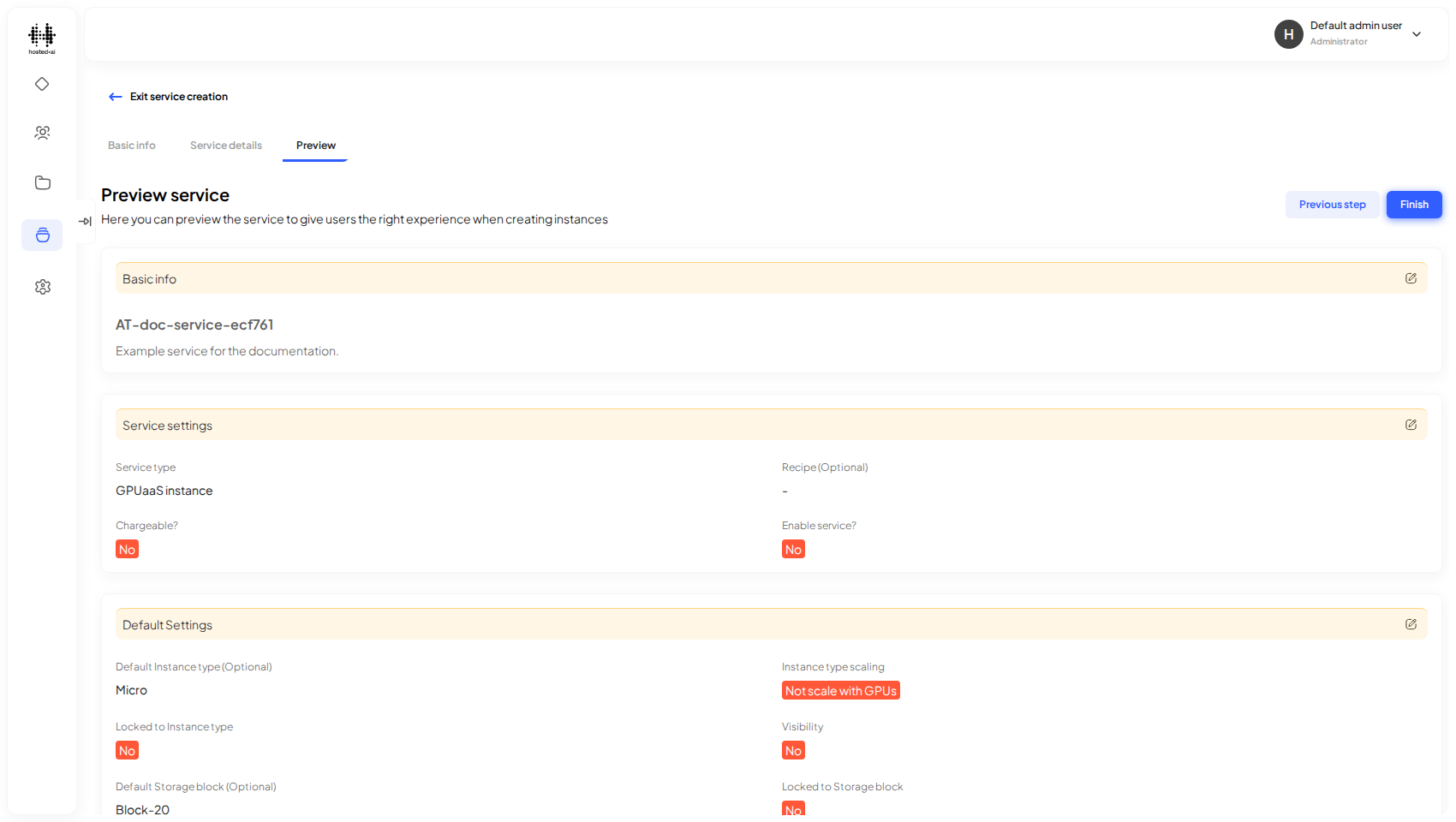 Review the full configuration on the Preview step before you Finish.
