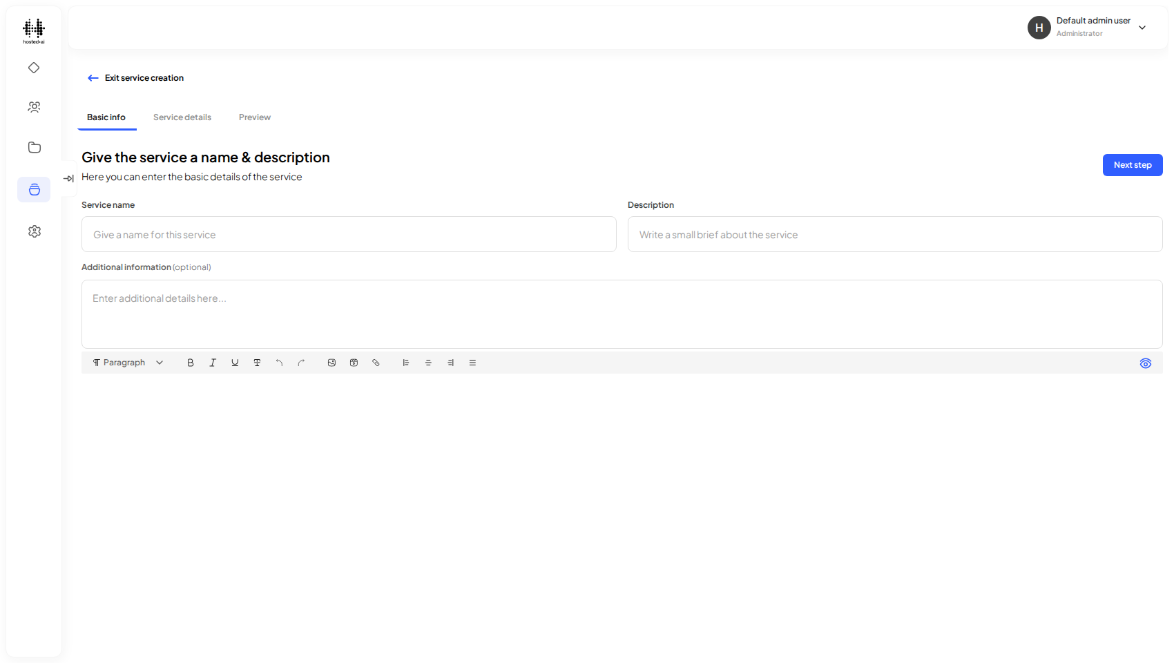Creating a service — Basic info