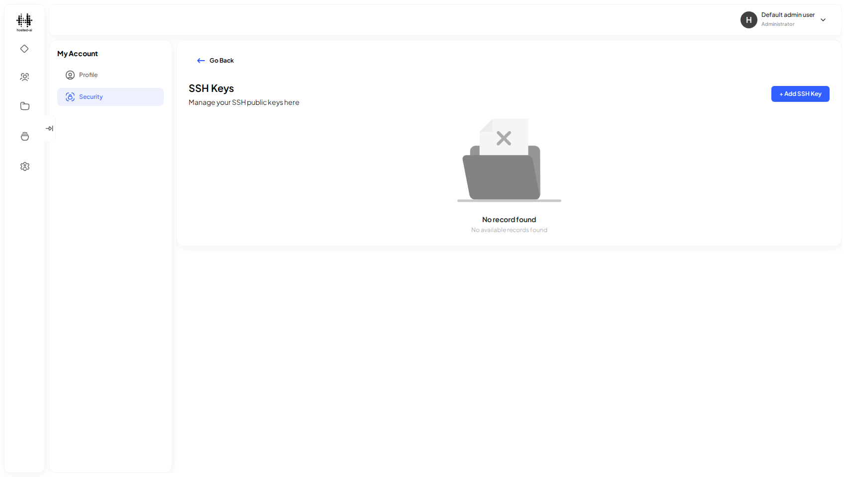 The SSH Keys page