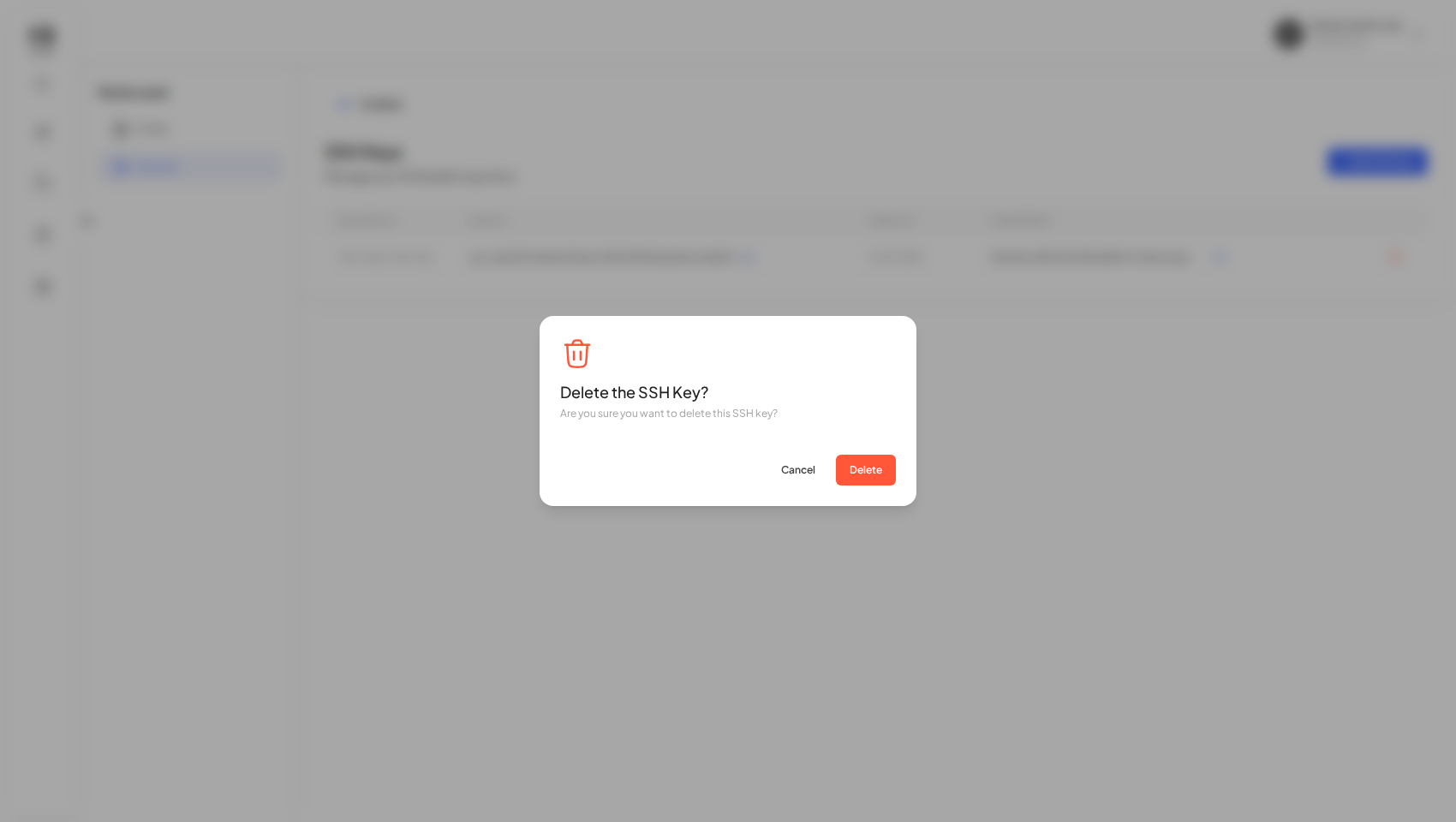 Confirming deletion of an SSH key
