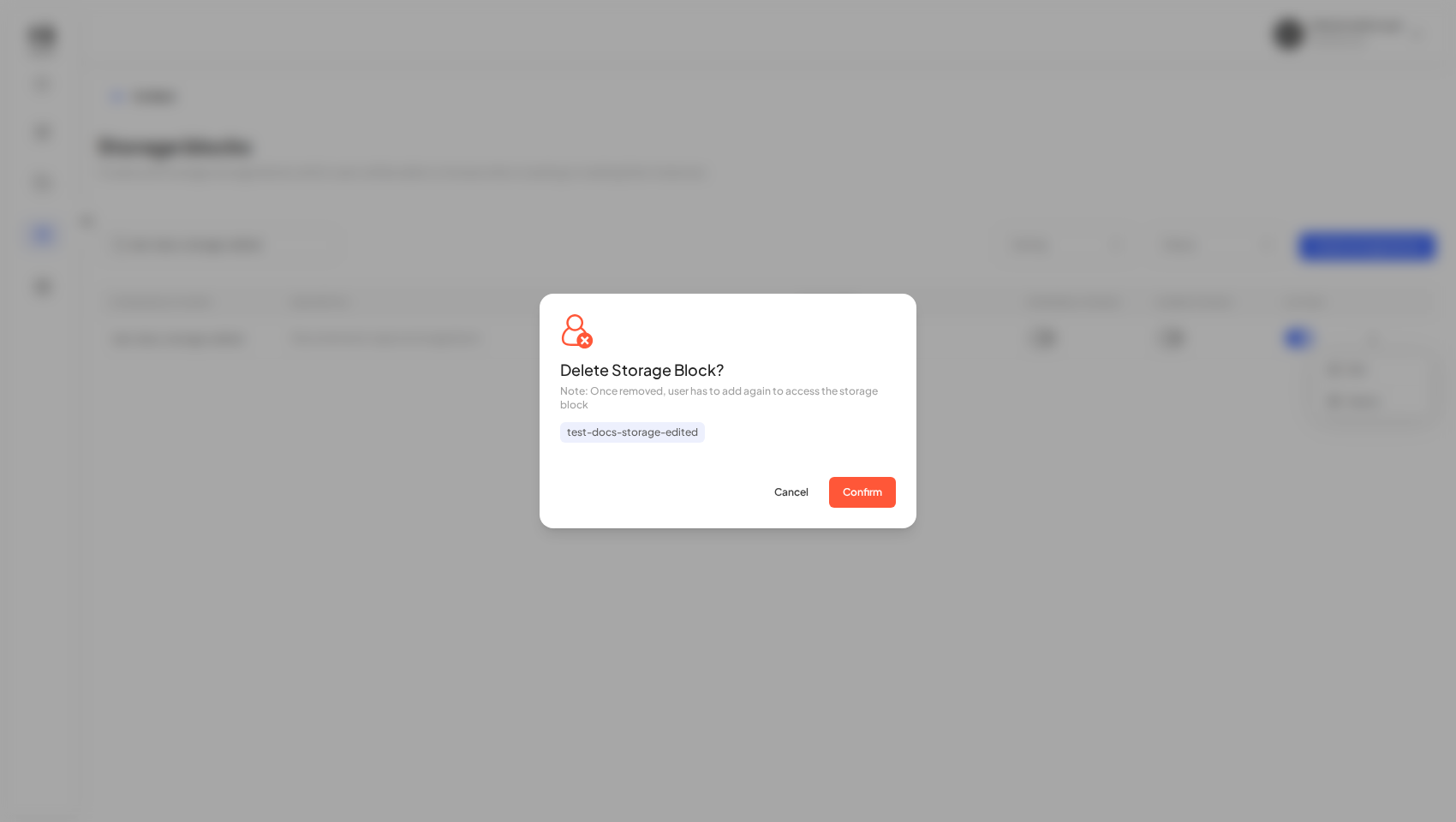 The delete confirmation