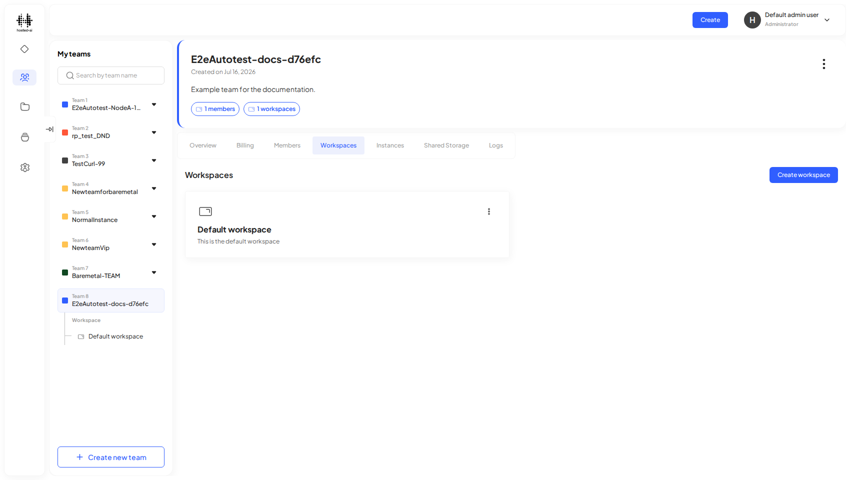 The Workspaces tab